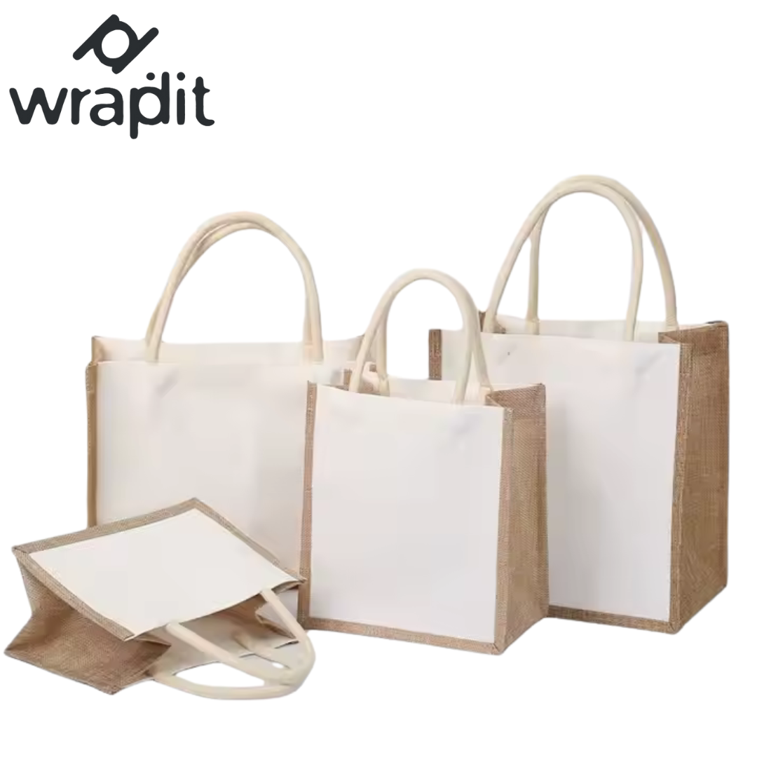 Wrapdit's Eco-Friendly Jute and Canvas Tote Bags with Sturdy Cotton Handles β Reusable and Stylish Shopping Bags in Multiple Sizes for Daily Use, Gifting, and Events β Durable and Sustainable Design(Set-1)| Pack of 2 Bags