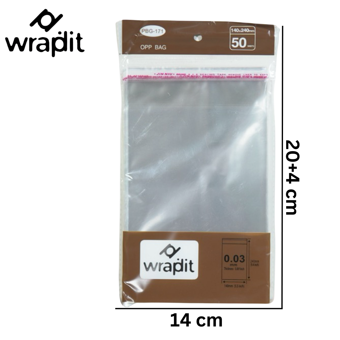 Wrapdit's OPP Bags – Clear Self-Adhesive Resealable Plastic Bags with 0.03mm thickness | 50 pcs High Clarity Transparent Packaging for Jewelry, Crafts, Small Items | Set of 3.