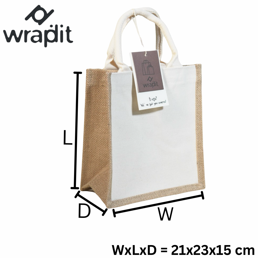 Wrapdit's Eco-Friendly Jute and Canvas Tote Bags with Sturdy Cotton Handles β Reusable and Stylish Shopping Bags in Multiple Sizes for Daily Use, Gifting, and Events β Durable and Sustainable Design(Set-1)| Pack of 2 Bags