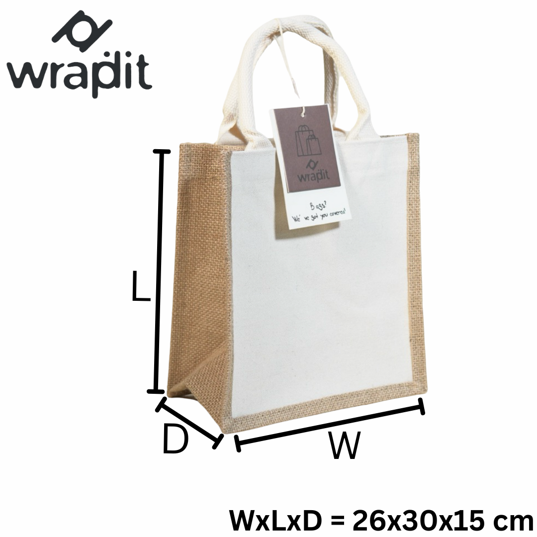 Wrapdit's Eco-Friendly Jute and Canvas Tote Bags with Sturdy Cotton Handles β Reusable and Stylish Shopping Bags in Multiple Sizes for Daily Use, Gifting, and Events β Durable and Sustainable Design(Set-1)| Pack of 2 Bags