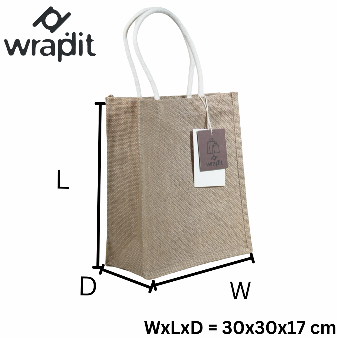 Wrapdit's Eco-Friendly Reusable Jute Bags with Sturdy Cotton Handles β Sustainable Burlap Tote Bags in Multiple Sizes for Shopping, Gifting, and Daily Use β Durable, Biodegradable, and Stylish Design 2| Pack of 2 Bags.
