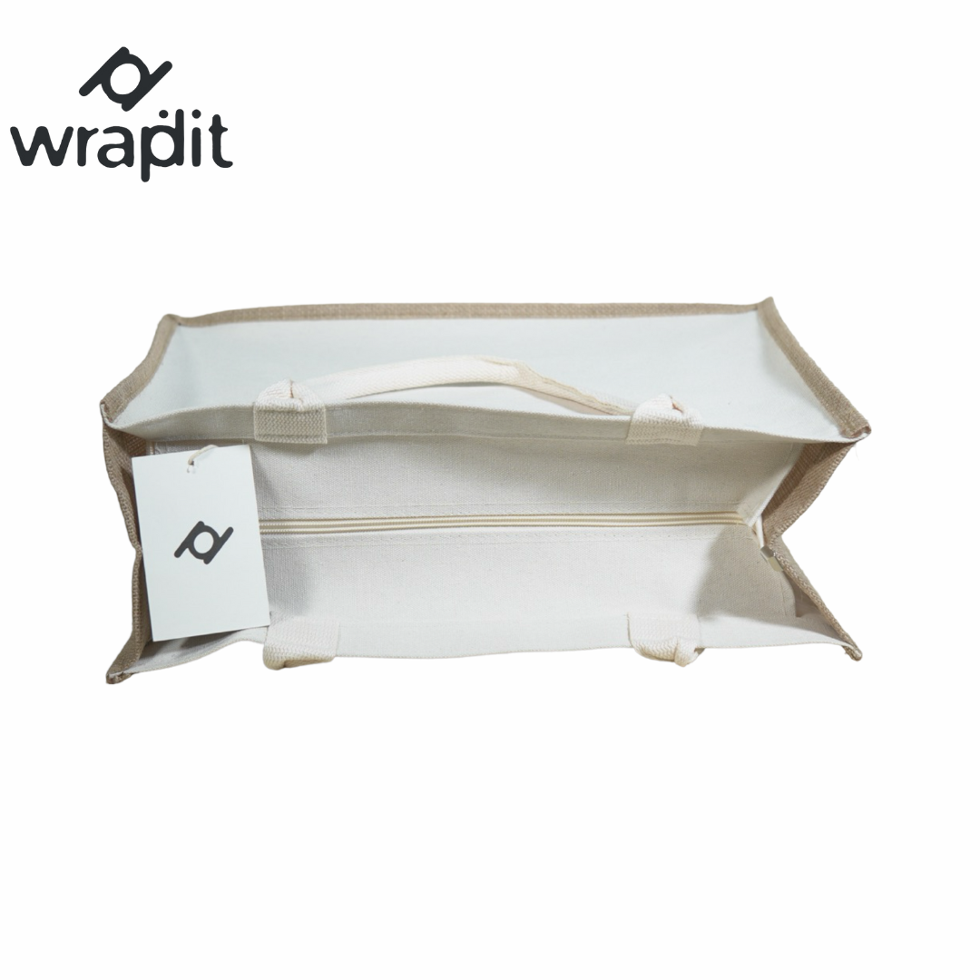 Wrapdit's Eco-Friendly Jute & Canvas Tote Bag – Reusable Shopping Bag with Sturdy Handles & Zipper, for Grocery, Work, Travel & Gifting