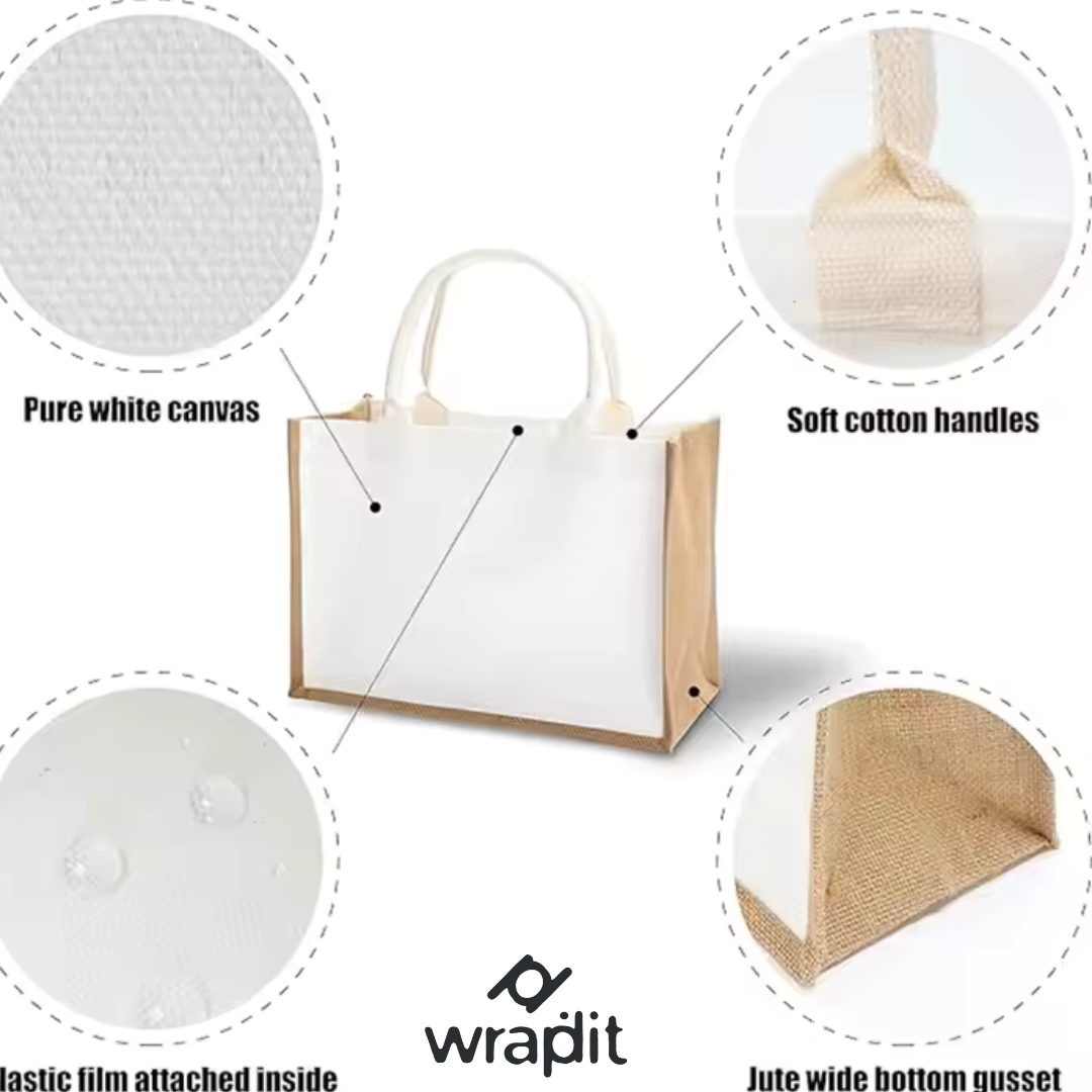 Eco-Friendly Jute and Canvas Tote Bags with Sturdy Cotton Handles β Reusable and Stylish Shopping Bags in Multiple Sizes for Daily Use, Gifting, and Events β Durable and Sustainable Design(Set-2)