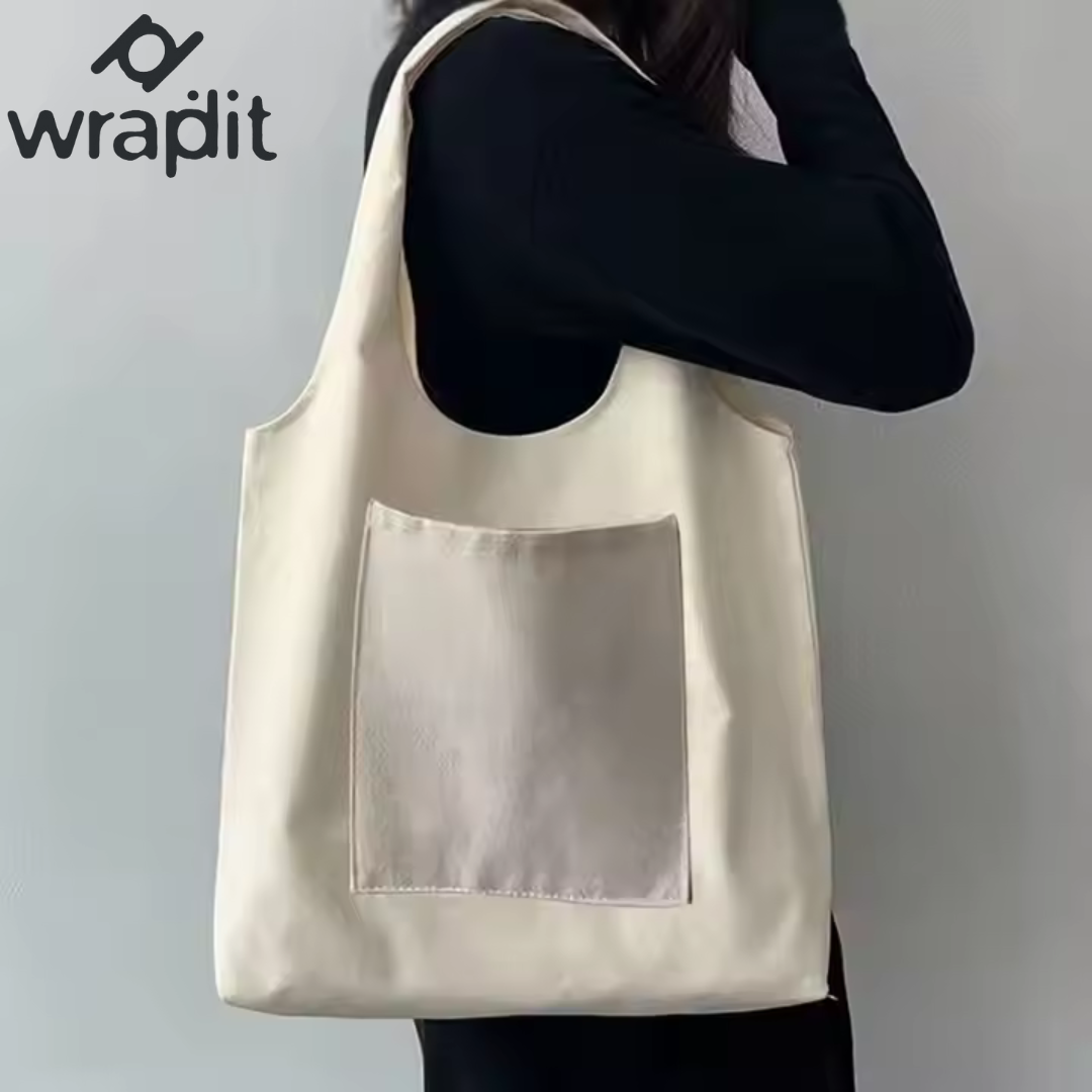 Eco-Friendly Reusable Canvas Tote Bags with Front Pocket – Stylish and Durable Cotton Shopping Bags for Daily Use, Sustainable Fashion for Groceries, Travel, and Gifts