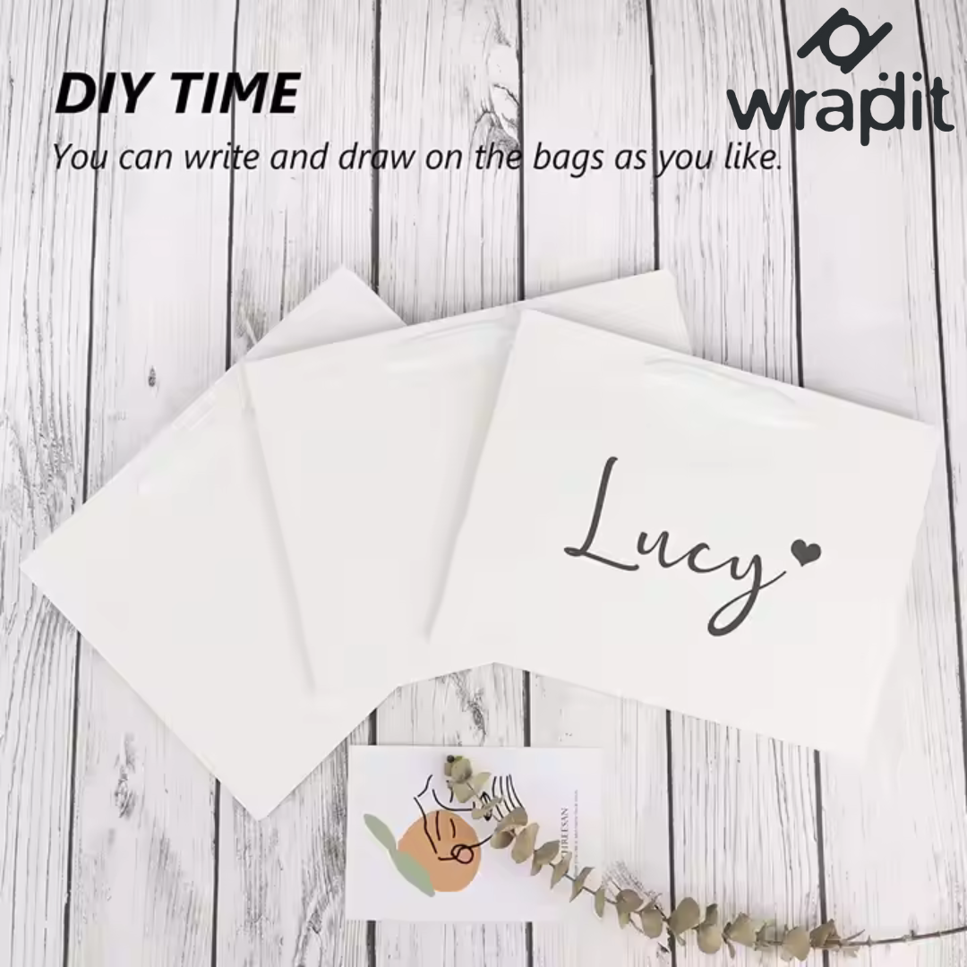 أكياس هدايا ورقية كرافت صديقة للبيئة من Wrapdit بمقابض من الشريط - أكياس تسوق ورقية بيضاء متينة وقابلة لإعادة التدوير لهدايا الحفلات، ورمضان، وحفلات الزفاف، وأعياد الميلاد
