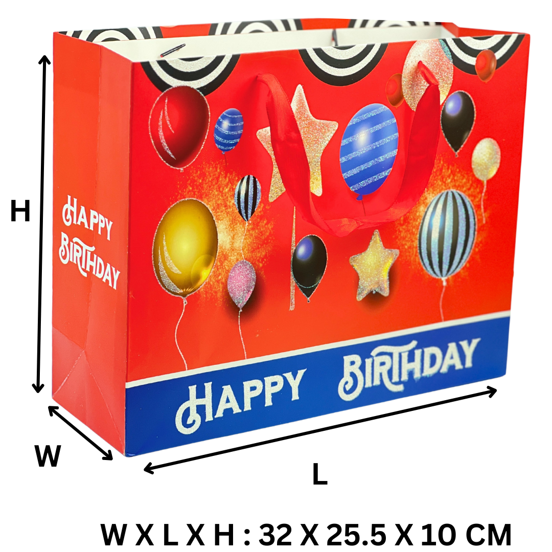 Wrapdit's Premium Happy Birthday Gift Bags - Assorted Colors & Designs