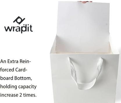 Wrapdit's Premium White Gift Bags with Handles – Sturdy, Biodegradable, and Recyclable Gift Bags for Shopping, Events, and Retail Packaging – Available in Multiple Sizes