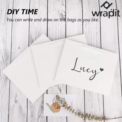 أكياس هدايا ورقية كرافت صديقة للبيئة من Wrapdit بمقابض من الشريط - أكياس تسوق ورقية بيضاء متينة وقابلة لإعادة التدوير لهدايا الحفلات، ورمضان، وحفلات الزفاف، وأعياد الميلاد