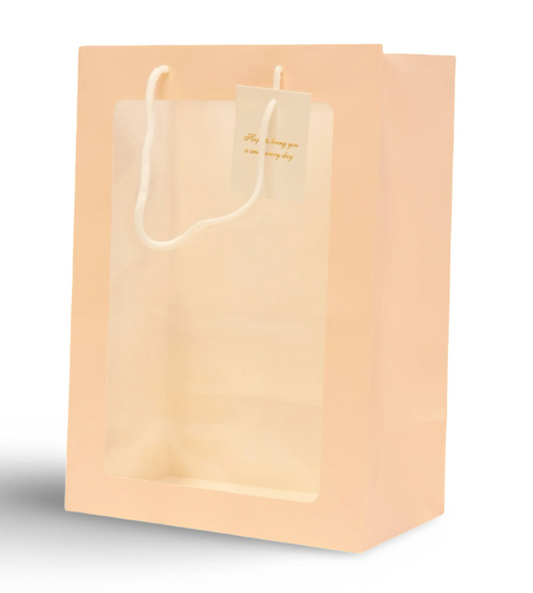 Elegant Pink Transparent Window Gift Bag with Rope Handles|| Pack of 10 bags